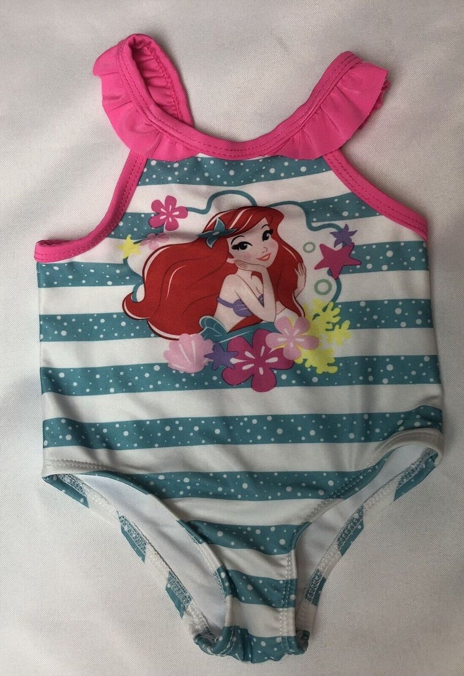 Disney Baby Swimsuit 3-6 Months Pink Blue Ariel Little Mermaid Lined Infant Girl